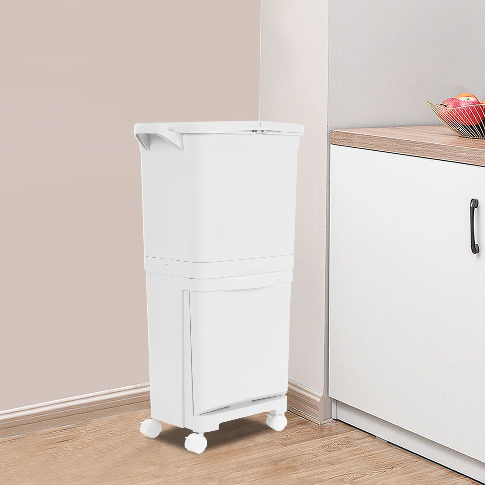 Weißer 45-Liter-Mülleimer aus PP, klassifiziert, Küchen-Mülleimer, Sortier-Mülleimer, vertikaler Mülleimer für Küchen, Schlafzimmer, Badezimmer – Detail 13