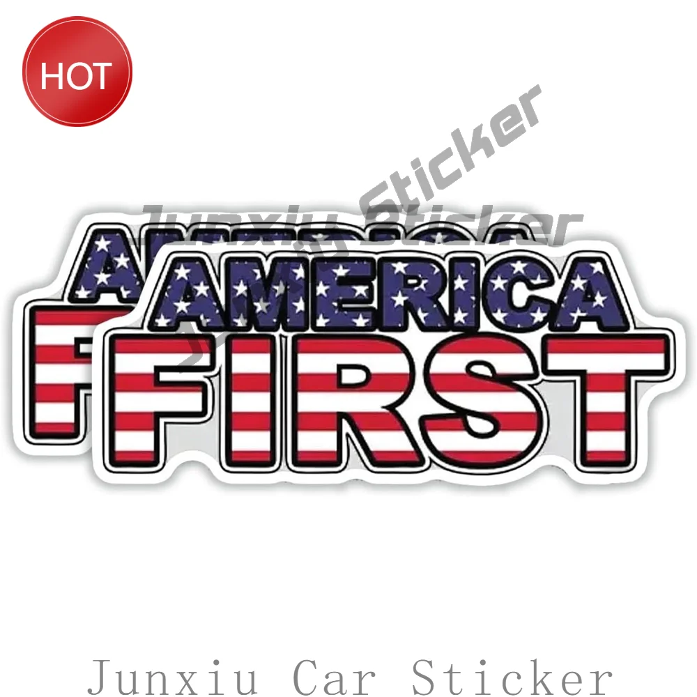 2 Pack America First USA Flag PVC Vinyl Sticker For Car Bumper And Rear Window Symbol And Message Decoration Decal