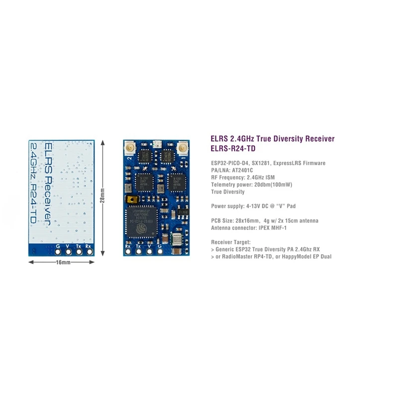 R24-TD Expresslrs 2.4GHZ True Diversity Receiver For Mini Freestyle Long Range Racing Drones