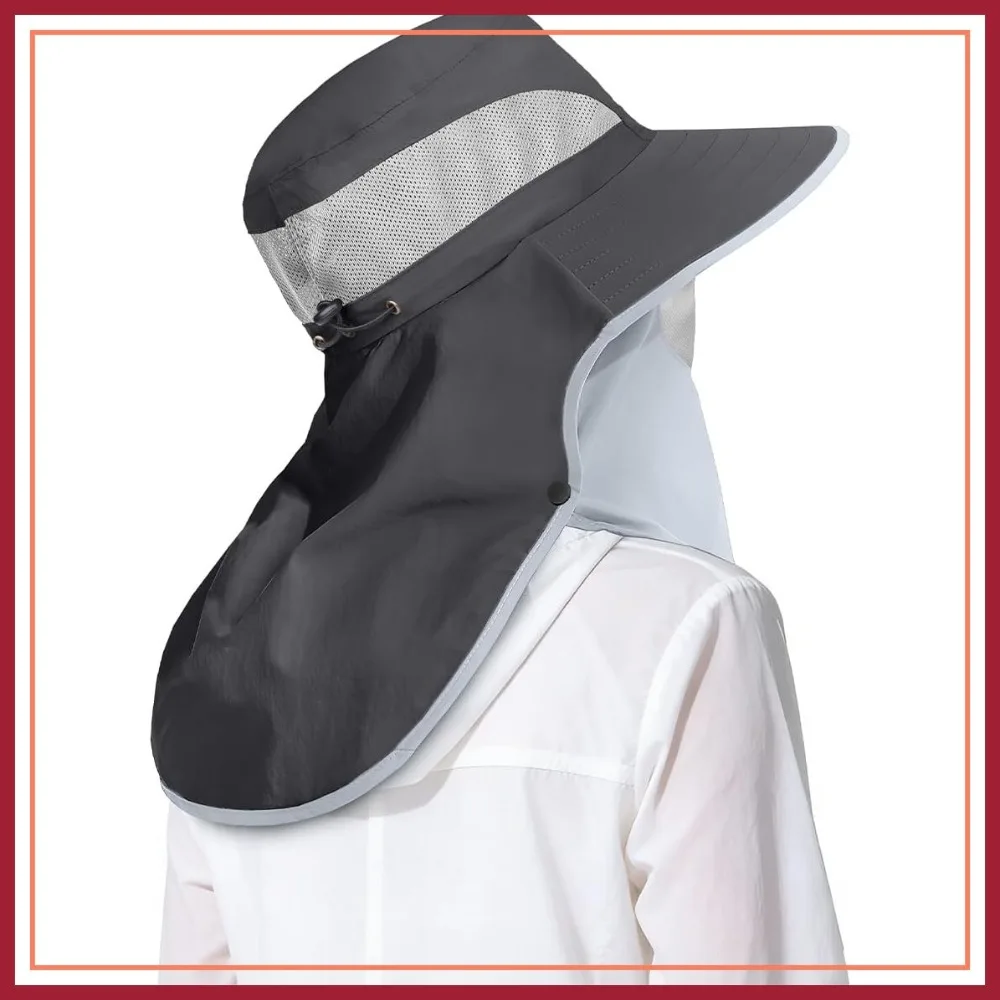 

Men&Women Wide Brim Fishing Ponytail Sun Hat with Removable Face and Neck Flap UPF 50+ UV Protection Safari Cap