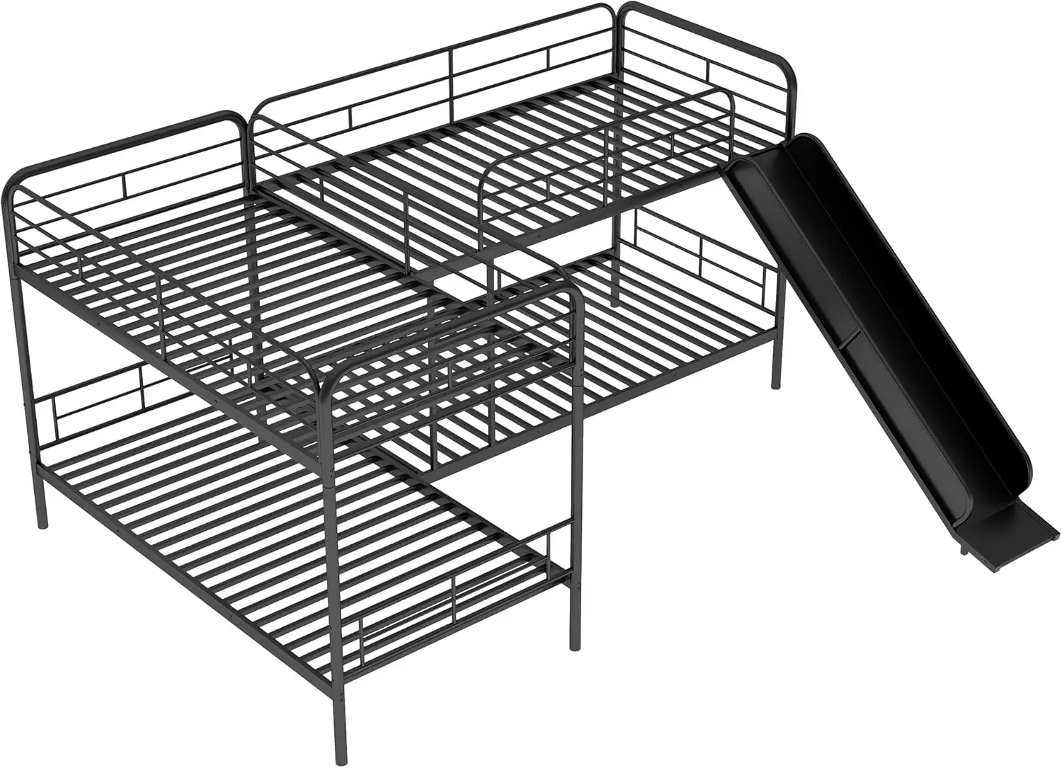 L-Vorm Bed Voor 4, Quad Stapelbedden Met Glijbaan, Hoek Stapelbedden Frame, Metalen Twin Size Bed Voor Kinderen, Tieners, Volwassenen