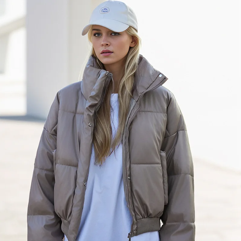 2024 Thick Down Jacket Women Stand Collar Long Sleeves Fashion American Streetwear Duck Down Feather Coat Female Winter Outwear