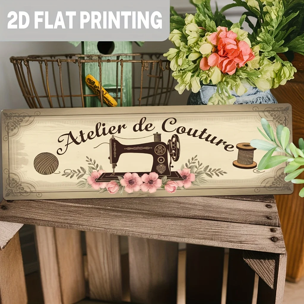 French Vintage Atelier De Couture Sign Sewing Theme Wall Hanging for Home, Bedroom, Living Room, Entryway, Decorative Sign