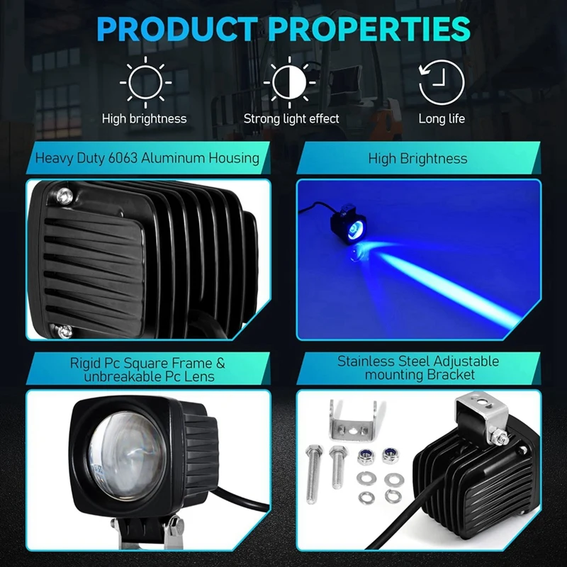 Square LED Forklift Safety Lights Blue DC 10-80V Forklift Backup Lights 3W Warehouse Pedestrian Warning Spotlight