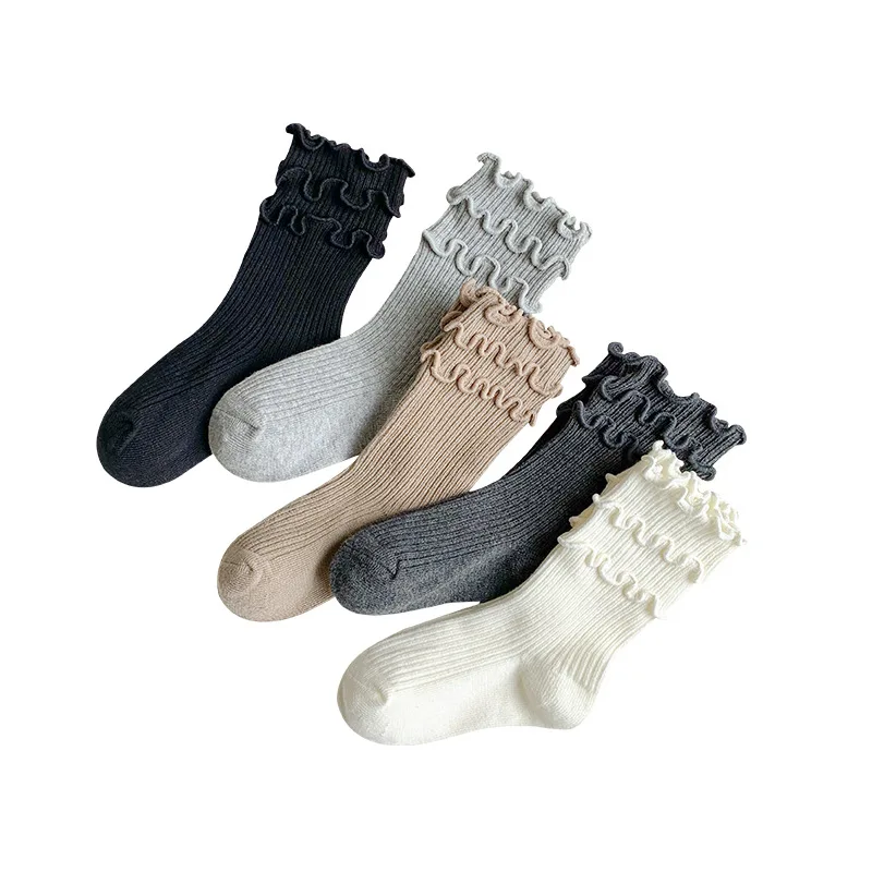 

Носки для новорожденных девочек, кружевные детские гольфы, противоскользящие хлопковые носки для девочек, длинные осенне-зимние чулки принцессы, От 0 до 3 лет