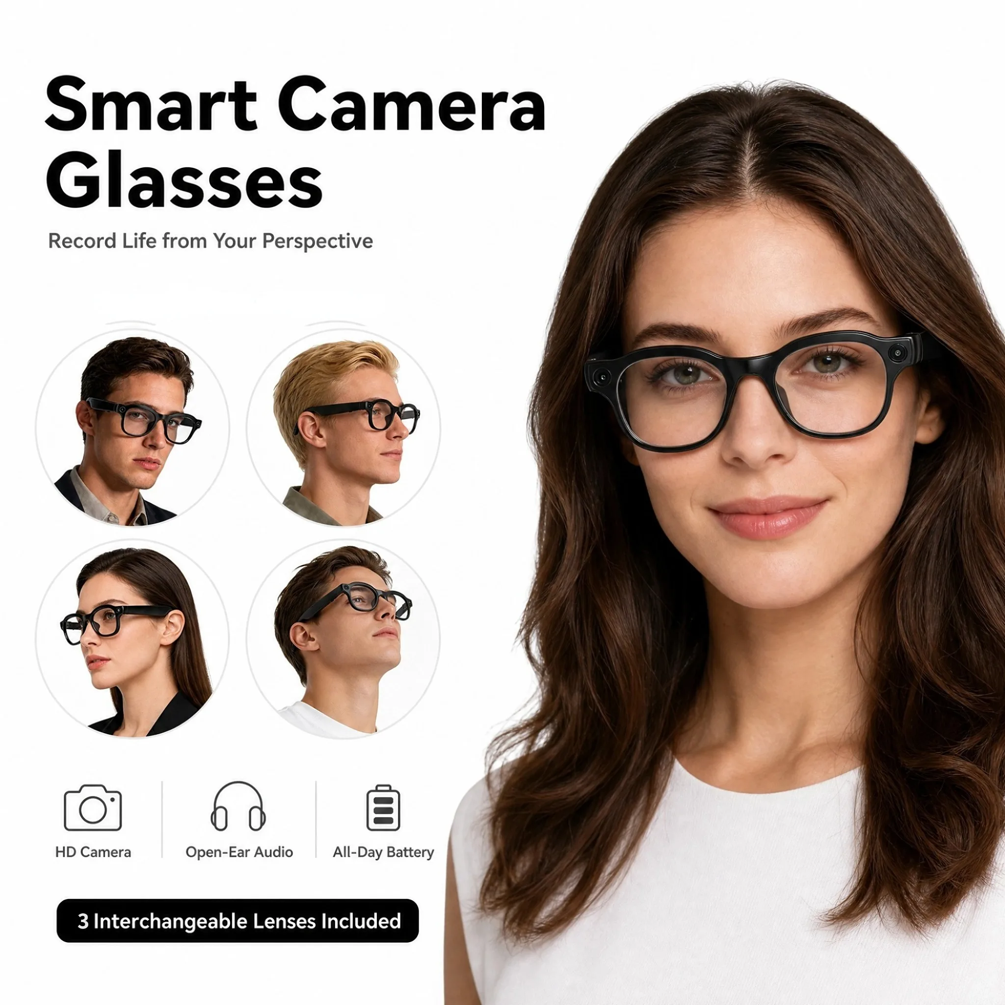 HeyCyan Glasses Smart AI Glasses Voice Assistant 139 Languages Translation Photo Video Audio Recording AI Image Recognition