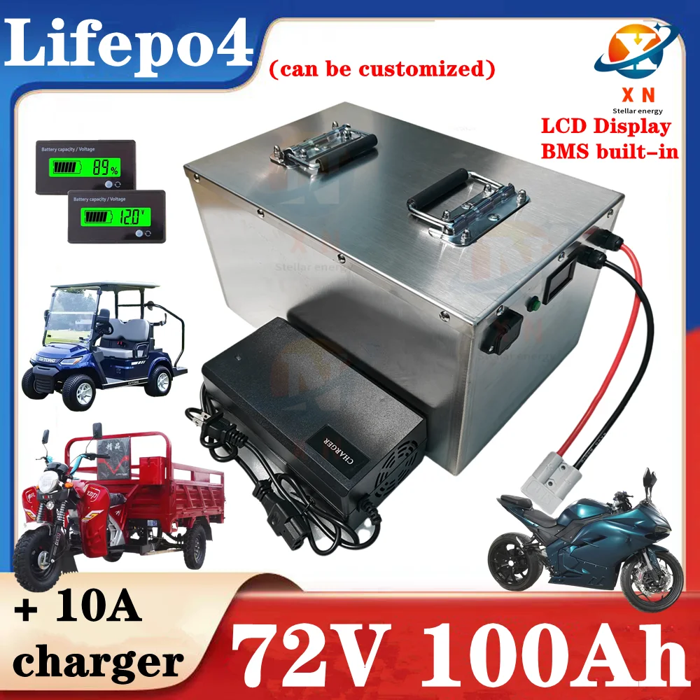 Batterie LiFepo4 72V 100Ah de haute qualité avec BMS puissant pour voiture électrique voiture wait a minute + chargeur 87.6V 1