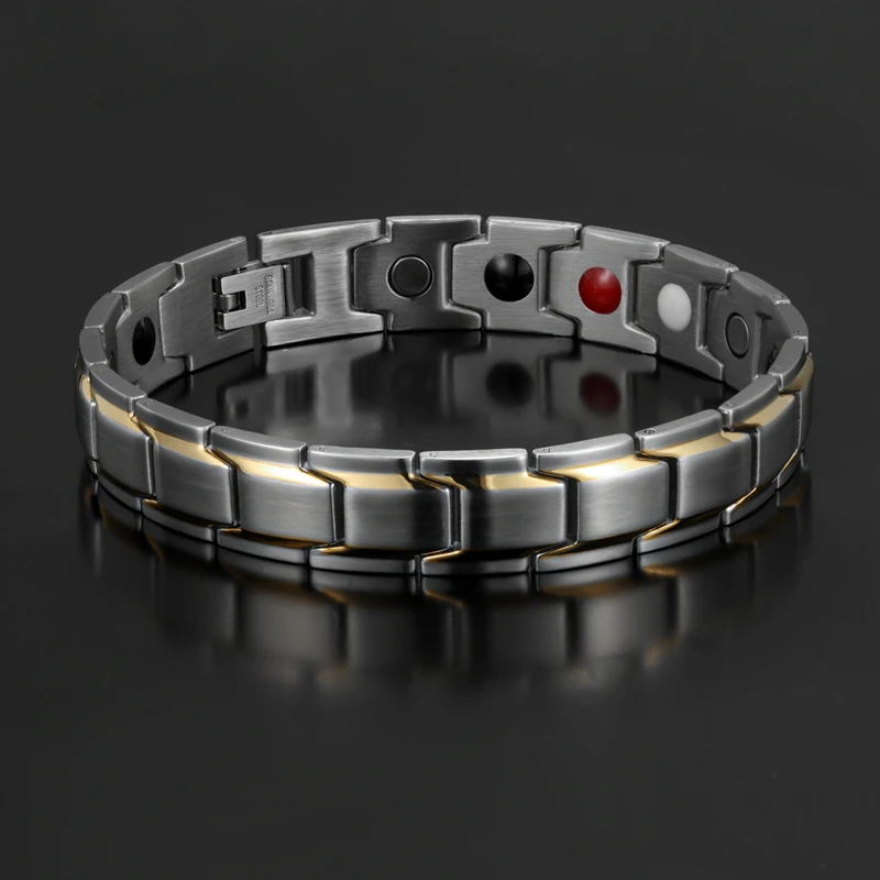 Men's Titanium Steel Therapeutic Magnetic Couple Health Germanium Bracelet for Arthritis Pain Surgical Grade Steel Jewelry