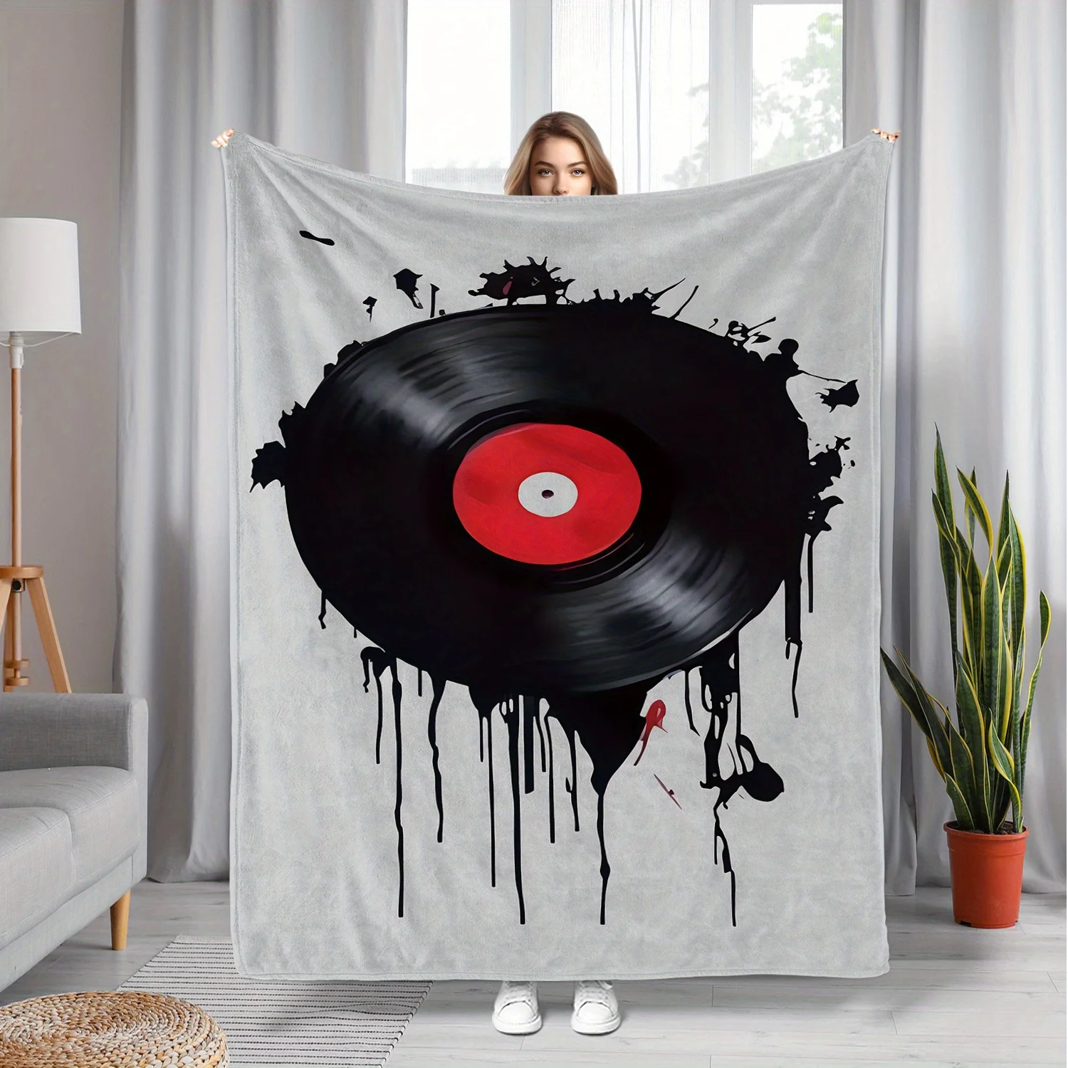 Cozy Vinyl Record Player Plush Blanket - Soft & Warm for Couch,, Office | Versatile Home Decor & Travel Companion | Ideal Birthd