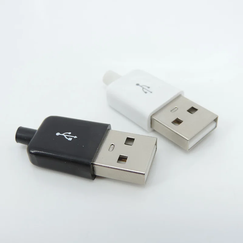 Conector USB tipo A macho de 4 pines con cubierta de plástico blanco y negro, Kits de soldadura DIY USB 2,0 tipo A, 10 Uds.
