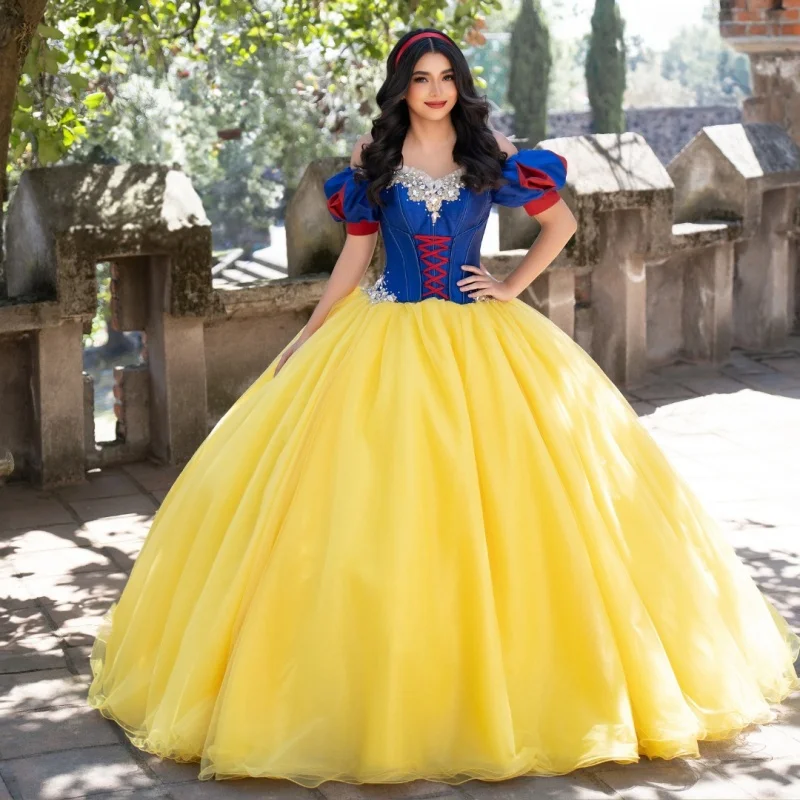 

Индивидуальные сказочные платья принцессы Quinceanera с открытыми плечами и длинным хвостом Vestido 15, Quinceanera