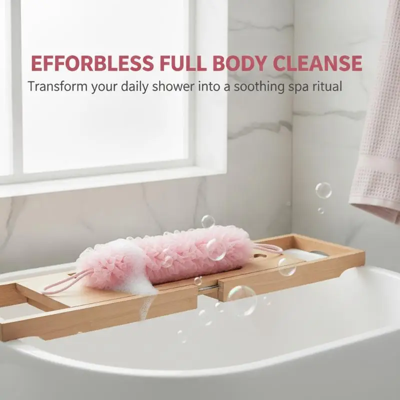 2-in-1 Extendable Back-Scrubbing Bath Sponge Soft Full-Body Massage Mesh For Rich Lather