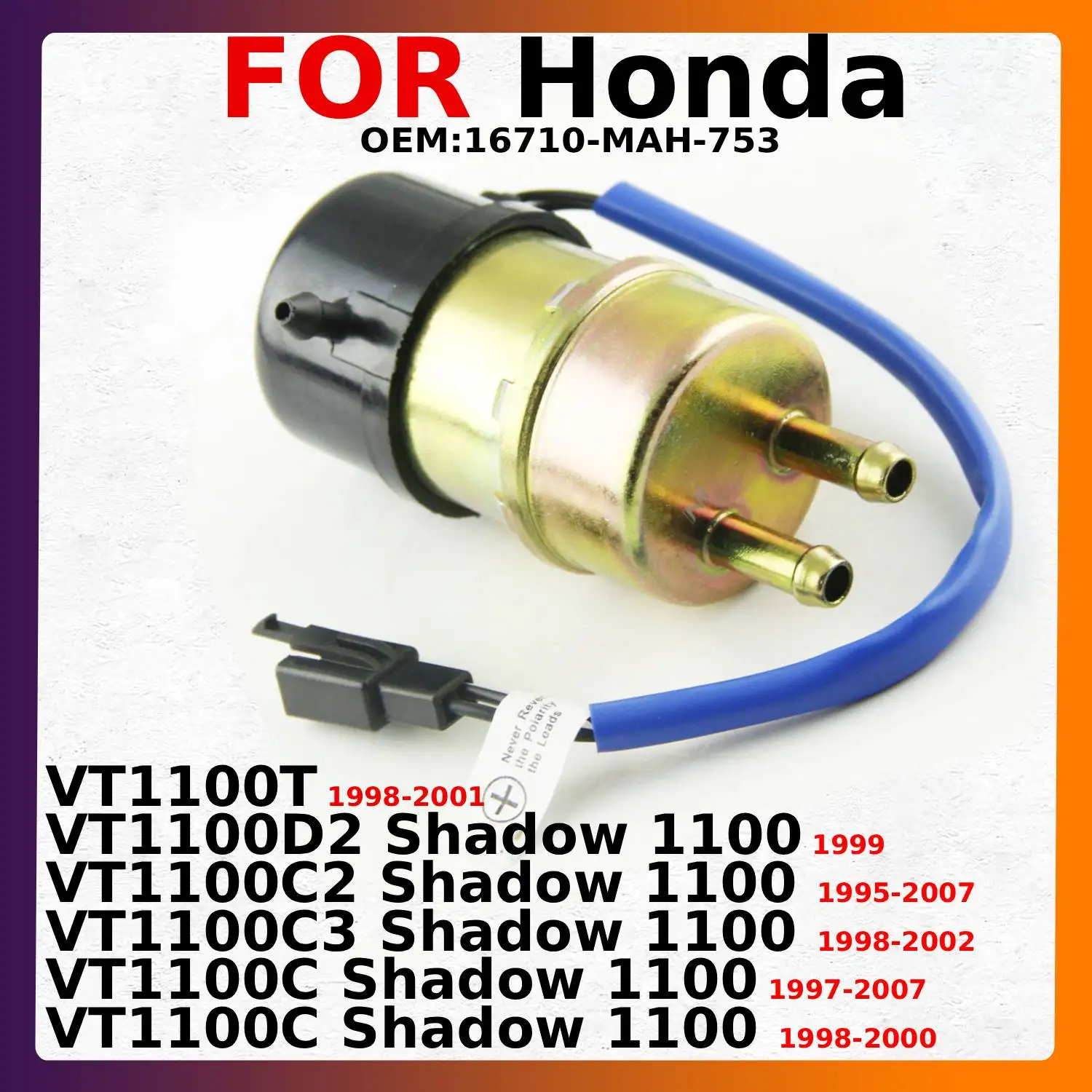Bomba de combustible eléctrica para motocicleta, accesorio para Honda VT1100C2 VT1100C3 VT1100C VT1100D2 VT1100T Shadow 1100 16710-MAH-753, 12V