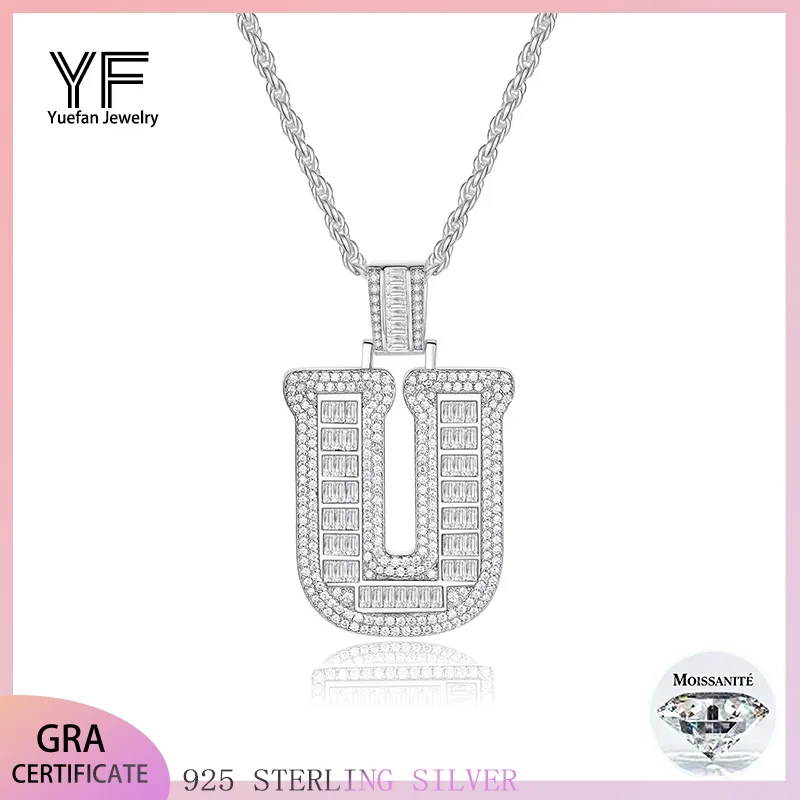

Moissanite Letter Pendant Necklace 925 Sterling Silver 18K White Gold Hoop Hiphop Pendants for Women Men Party Gift Jewelry