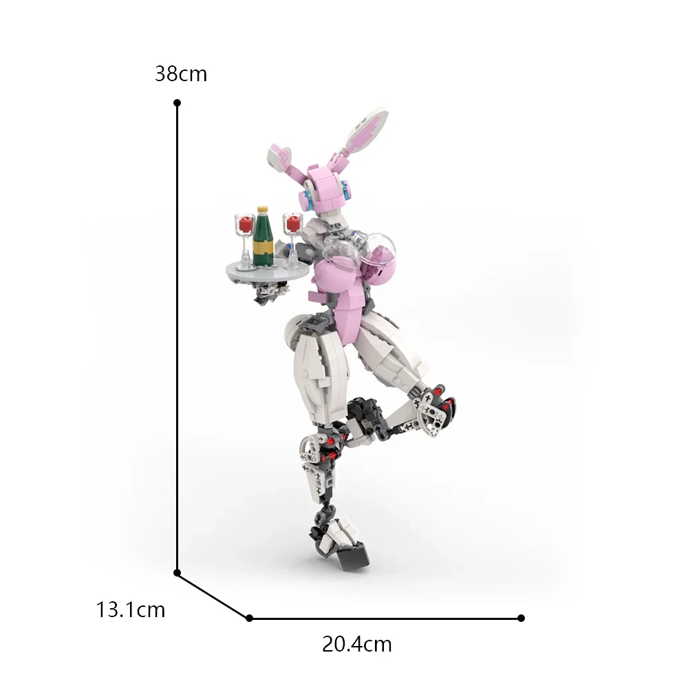 BuildMOC 468PCS Bunnyed Girl Robot Female Mecha Model with Wine Plate Garnish DIY Building Bricks for Adults Collection Gifts