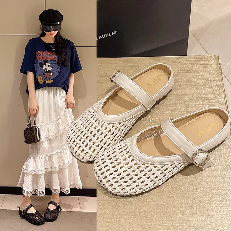 

Новинка 2023 года, женские летние тканые дышащие туфли без шнуровки, нескользящие повседневные тапочки на плоском каблуке, женская обувь