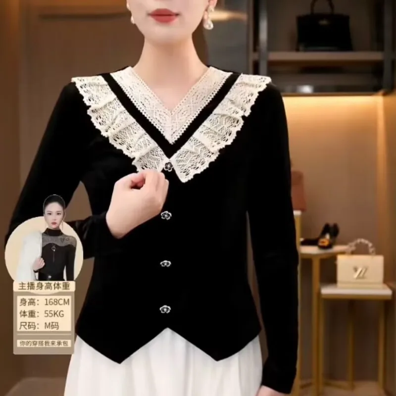 

New Fashion Retro Velvet Base Shirt Age-reducing Slimming Top