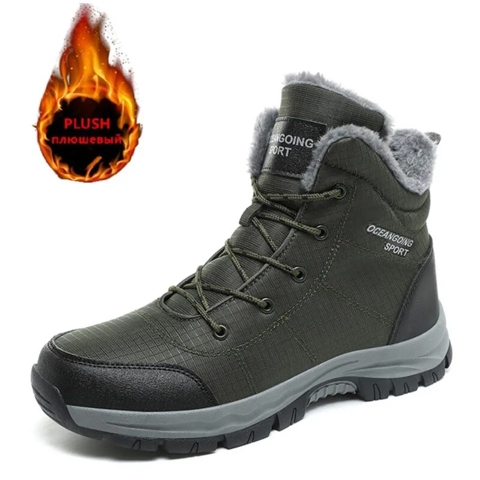 

Brand Winter Men's Boots Warm Men's Snow Boots High Quality Leather Waterproof Men Sneakers Outdoor Men Hiking Boots Work Shoes