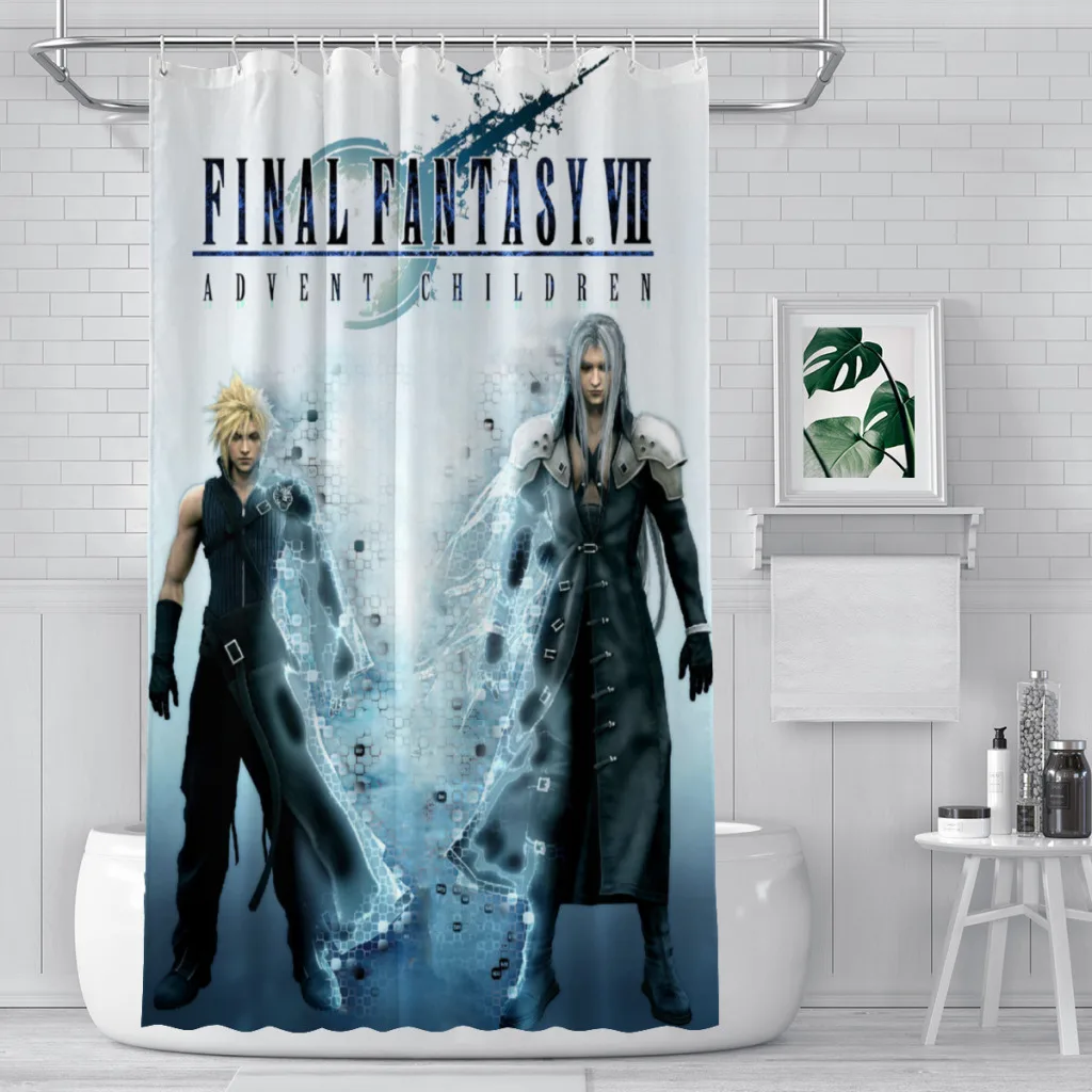 Modern 3D Printing F-Final-Fantasy-VII Shower Curtain Hot GameLandscape Bath Curtain With Hooks for Bathroom waterproof scenery