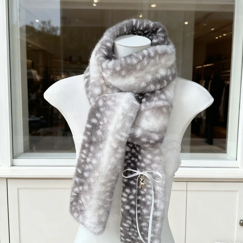 Cute Deer Print Scarf Winter Warm Soft Foldable Earmuffs Windproof Neck Warmer New Year Celebration