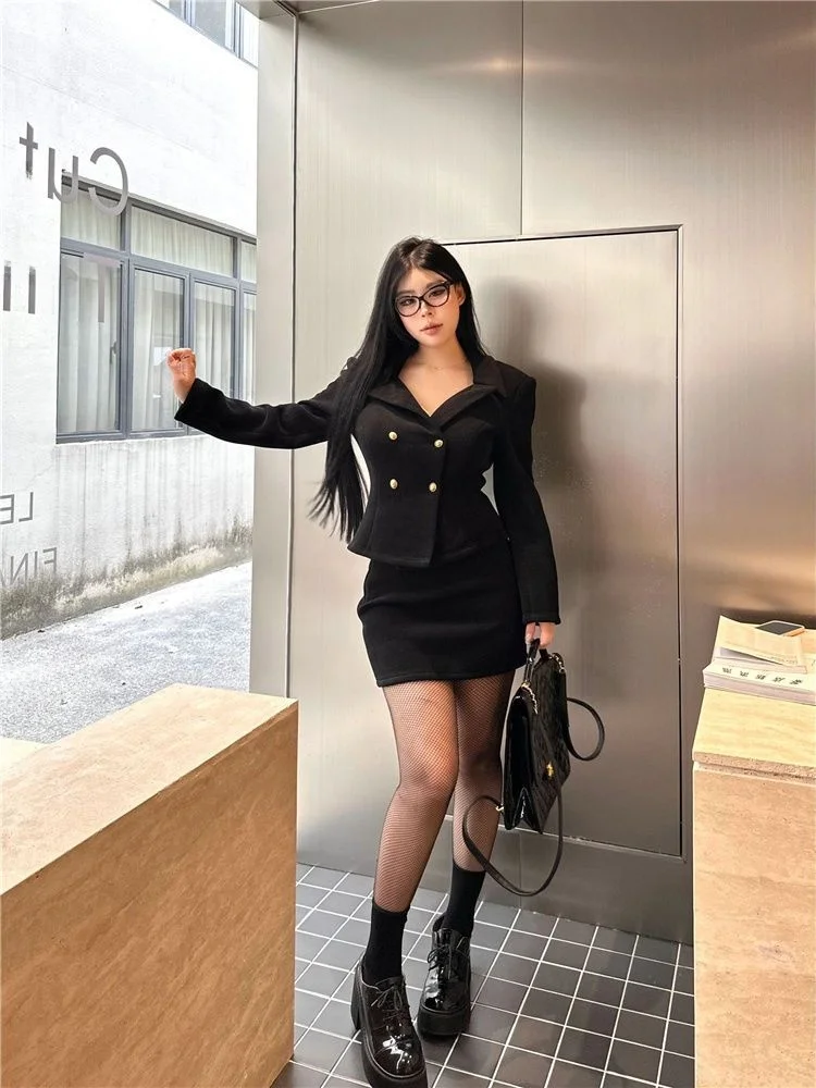 Elegant Rich Girl Two-Piece Set Fashionable Winter Outfit Ladylike Noblewoman Stylish Long Sleeve Slim Fit Neutral Style