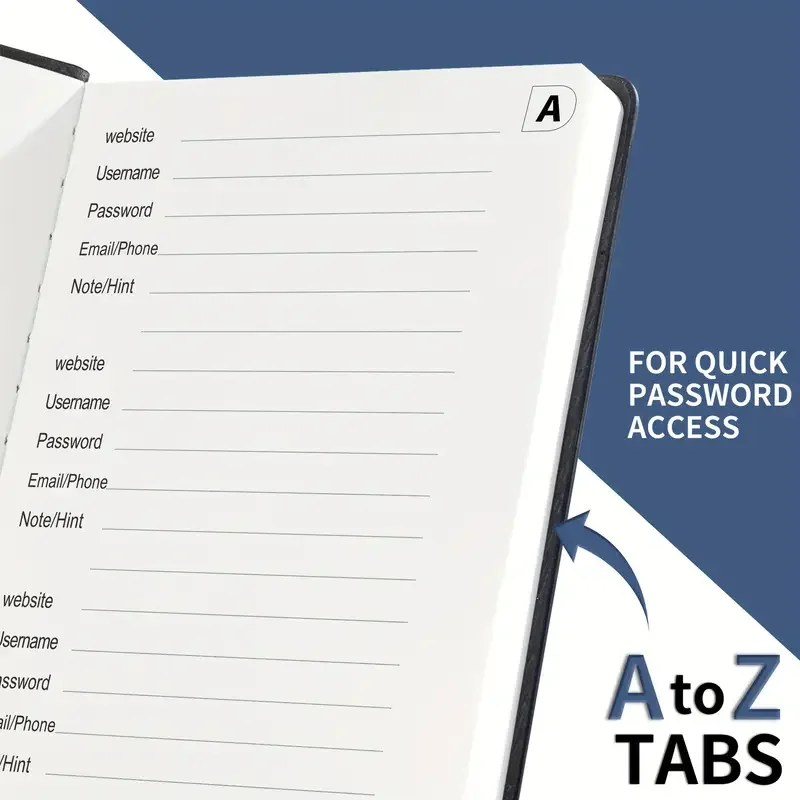 B6 Passwort-Organizer: Gebundene Alphabet-Tabs – verhindert Identitätsdiebstahl, praktische Taschenformat für Reisen im Home-Office – Detail 5