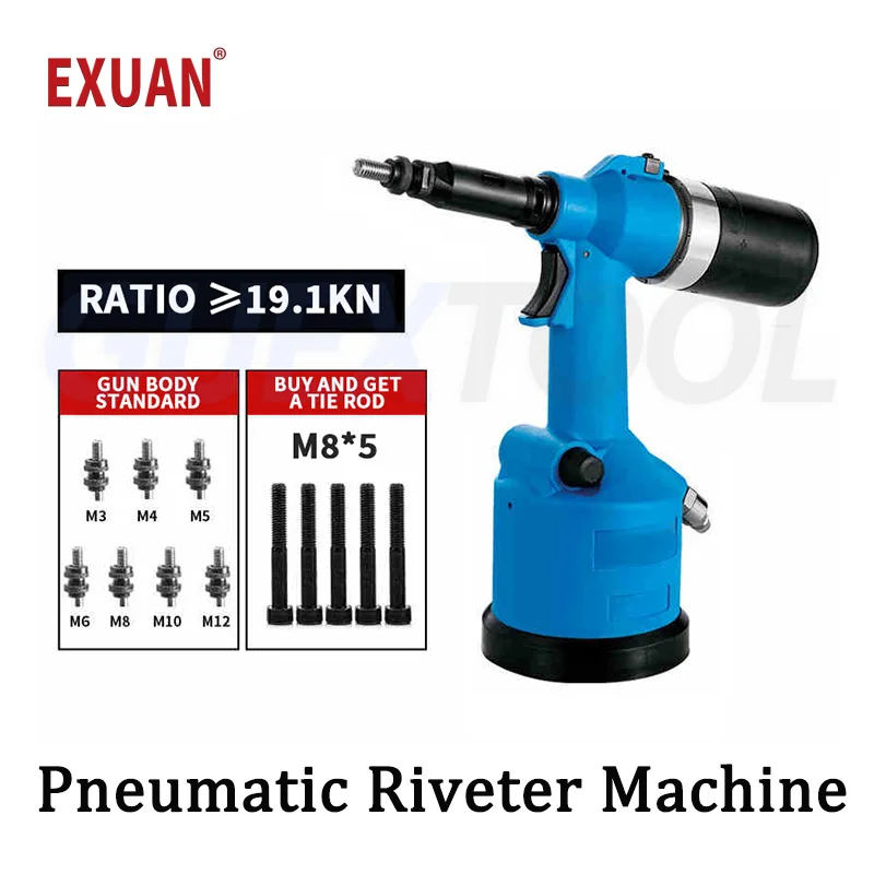 Pneumatic Riveter Industrial Rivet Nut Gun Automatic Pneumatic Pulling Hat Gun Rivet Machine Quick Riveting Nut Tools Set M3-M12