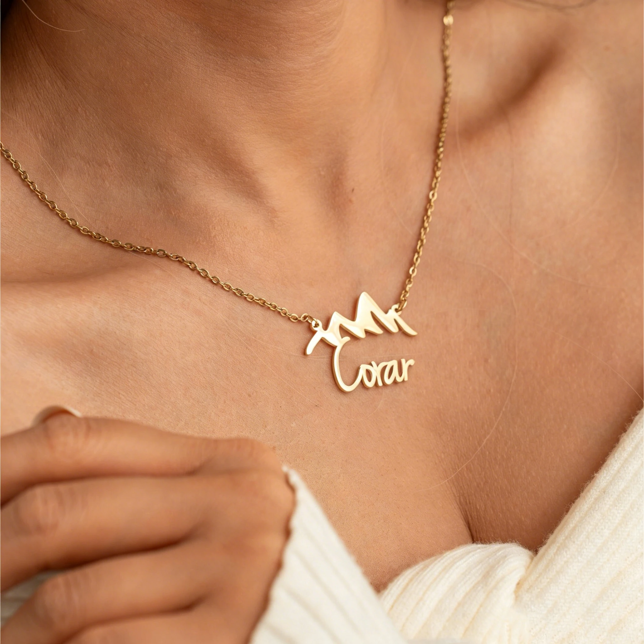 Custom Mountain Name Necklace Personalized Nameplate Choker Bespoke Mountain Range Necklaces For Women Stainless Steel Jewelry