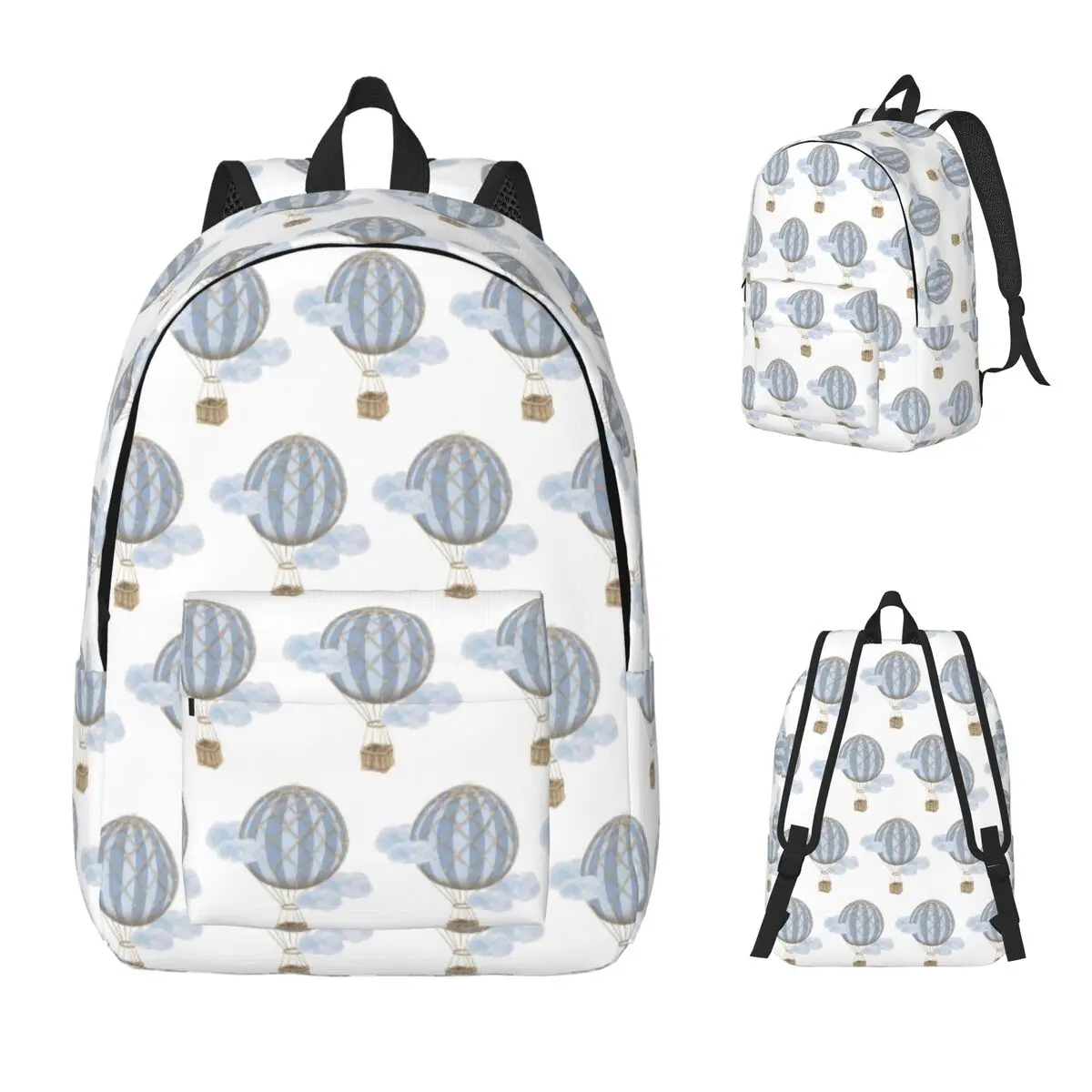 Blue Vintage Hot Air Balloon Backpack Daypack Large Capacity Kids BookBag School Bag Shoulder Bags for Men Women