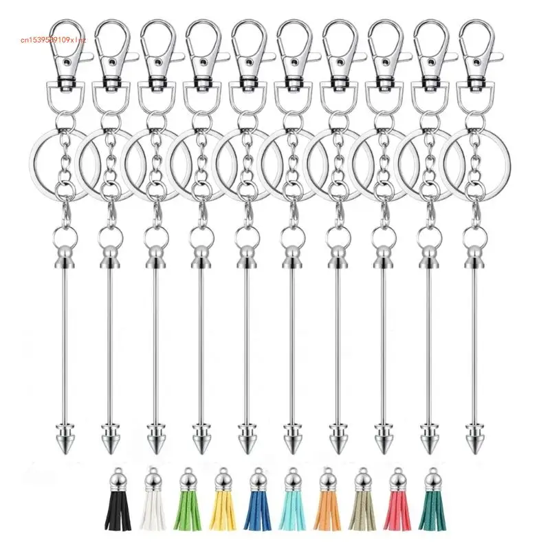 

10Pieces Multicolored Beaded Keychain Rod Blanks for Crafting Keychain Keyrings