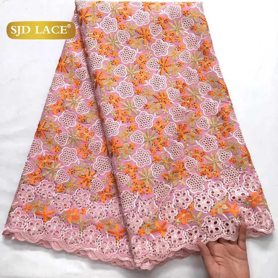 

SJD LACE Swiss Voile Lace 2025 Latest African Nigerian Stones Cotton Lace Fabrics for Women Party Wedding Dress US Shipping 4310