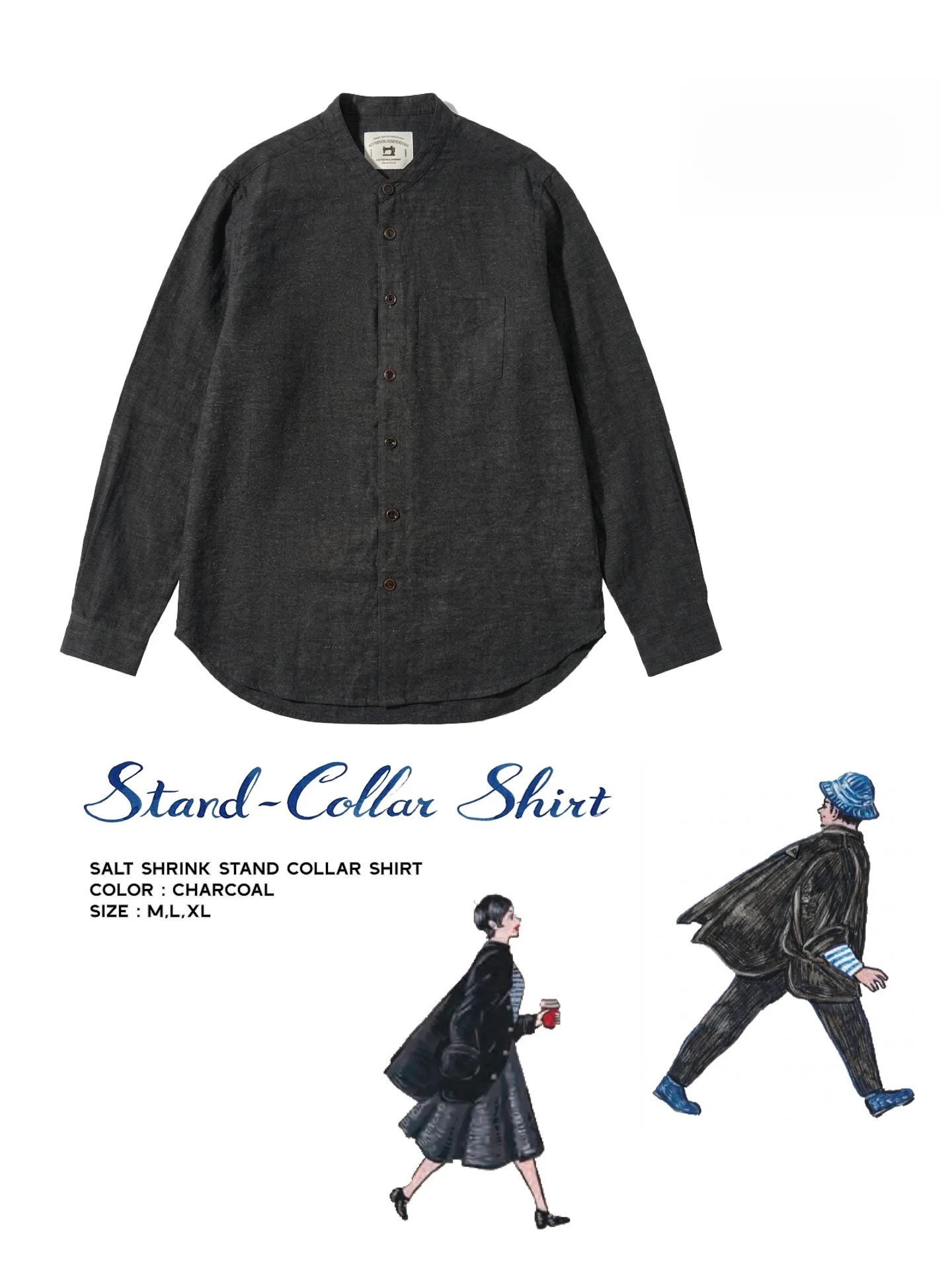 

Linen Salt Shrink Loose Stand Collar Shirt Pepper Salt Particle Sense Gentleman Last Decency Vintage Style Long Sleeve Men's ...