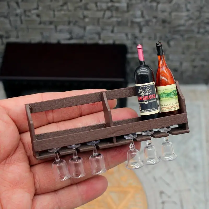 1Set Dollhouse Toy Simulation Wall Mounted Wine Rack Cup Rack Miniature Hanging Display Rack Model Play House Toy Decor Kid Gift