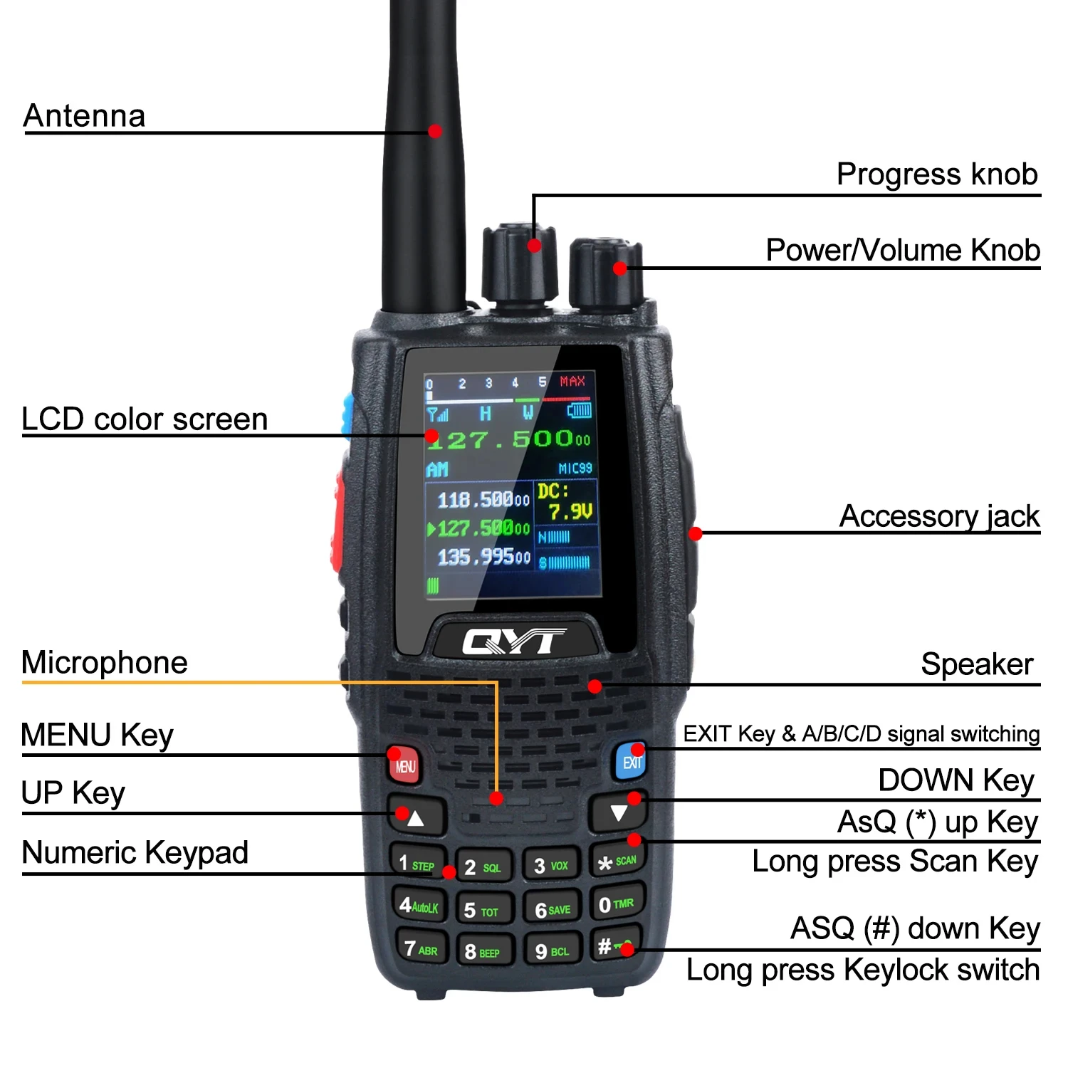 QYT KT-A16 6W 118-136MHz Aviation Transmitter Band Radio NOAA Weather Long Distance Handheld VOX Transmit Air HT Walkie Talkie