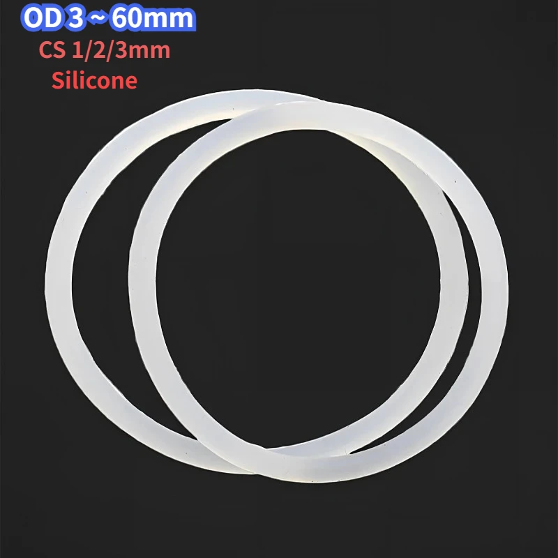 White Food Grade Silicone Ring Gasket Thickness CS 1/2/3mm OD 3 ~ 60mm Waterproof Washer Rubber VMQ O Rings Silicone Ring
