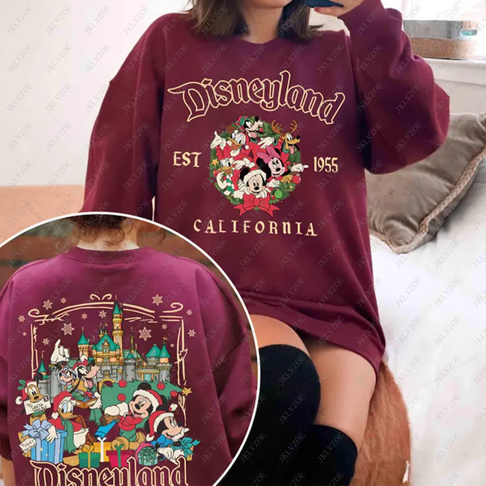 ديزني لاند ميكي عيد الميلاد الفتيات تي شيرت ميني رحلة مرح حفلة ديزني الأسرة هوديي البلوز أفضل هدية الخريف الشتاء Pullove #6