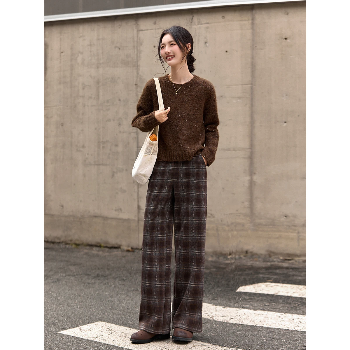 VIMLY Casual Long Pants for Women 2025 Winter Fleece Lined Plaid Straight Baggy Sweatpants Mid Waist Warm Woman Clothes A3081
