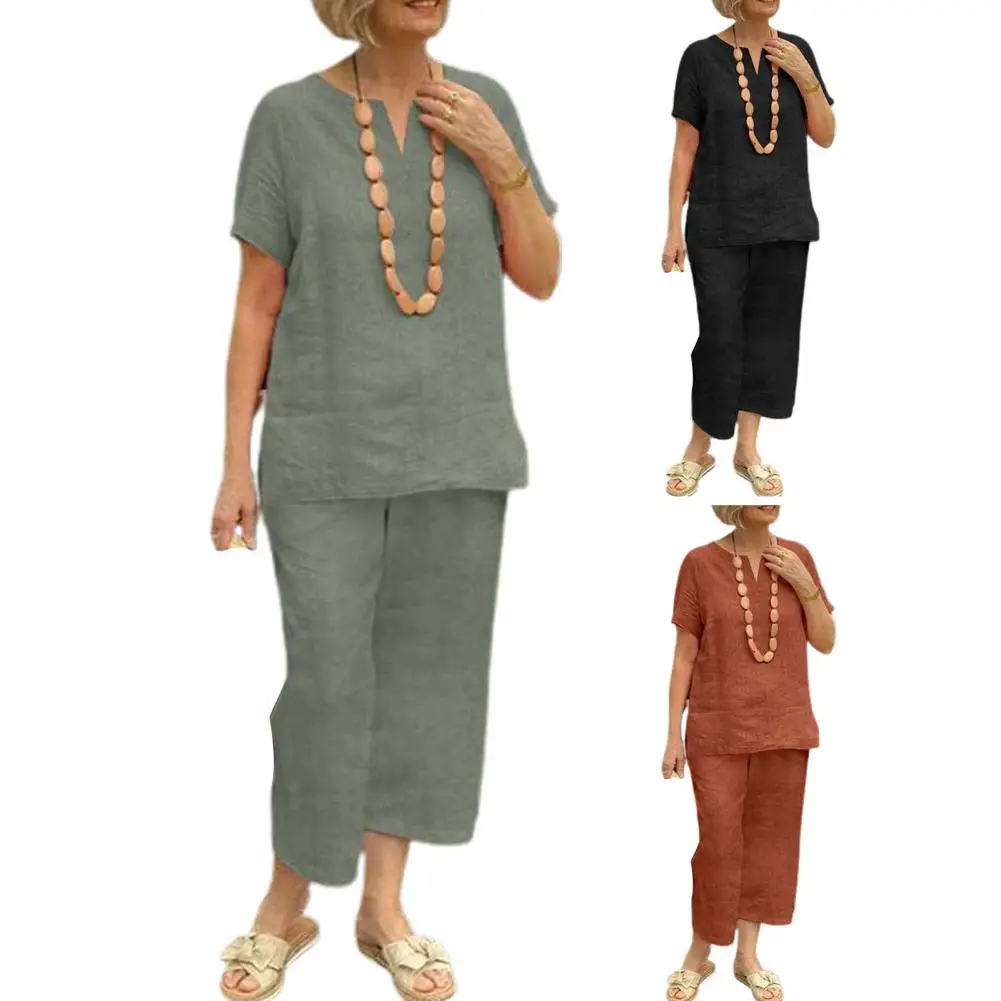 2 teile/satz Damen Baumwolle Leinen Sommer anzug lässig locker sitzen weites Bein Hosen einfarbig stilvolle Damen Anzug Sommer versorgung