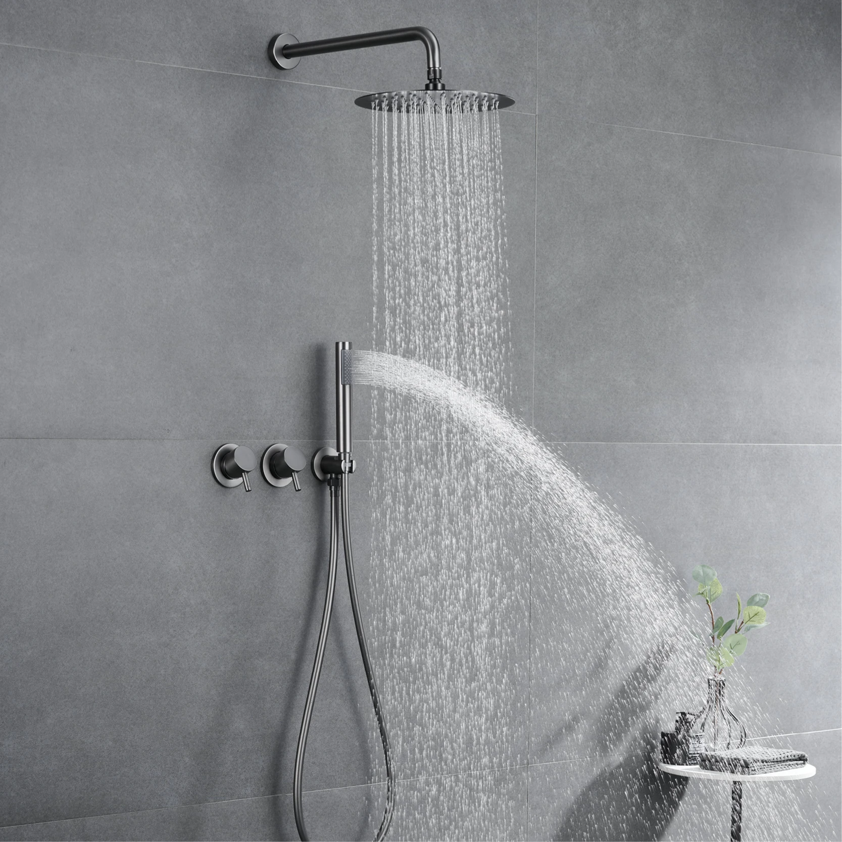 AITANA Minimalist Bathroom Brushed Nickel Shower System Wall-Mounted Modern Embedded Dual Function Rainfall And Handheld Brass