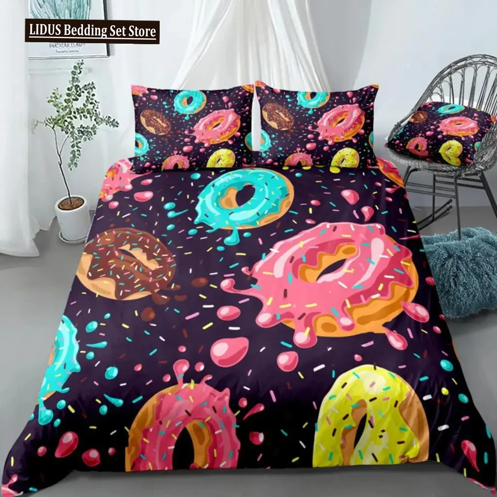 

Donuts Duvet Cover Set Pink Chocolate Lemon Blue Mint Donuts Bedding Boys Girls Food Quilt Cover Queen Bed Set Dropship