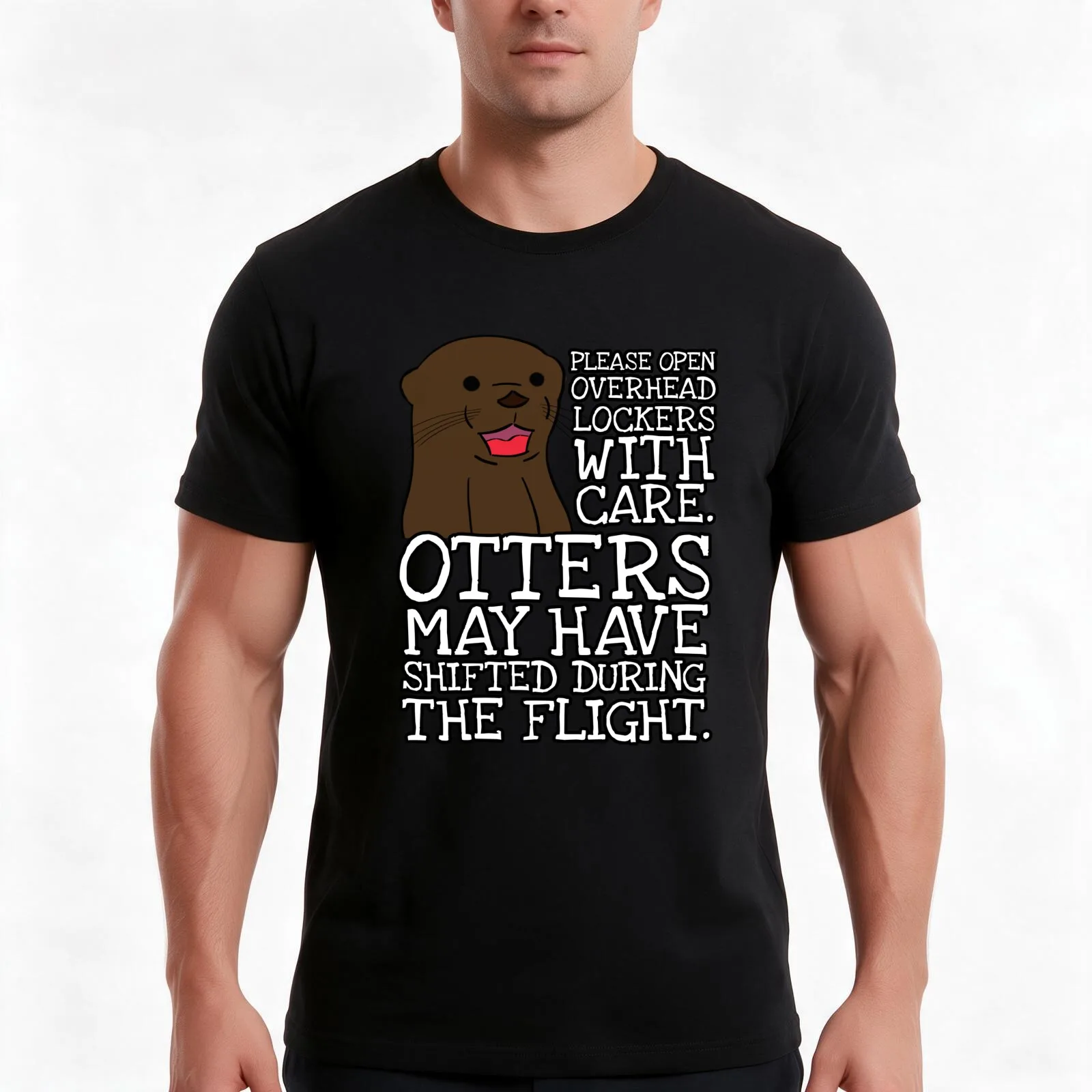 Otters may have shifted during the flight. T-Shirt, Summer Casual Cotton Tee, Oversized Streetwear Tops, Vintage Graphic Print