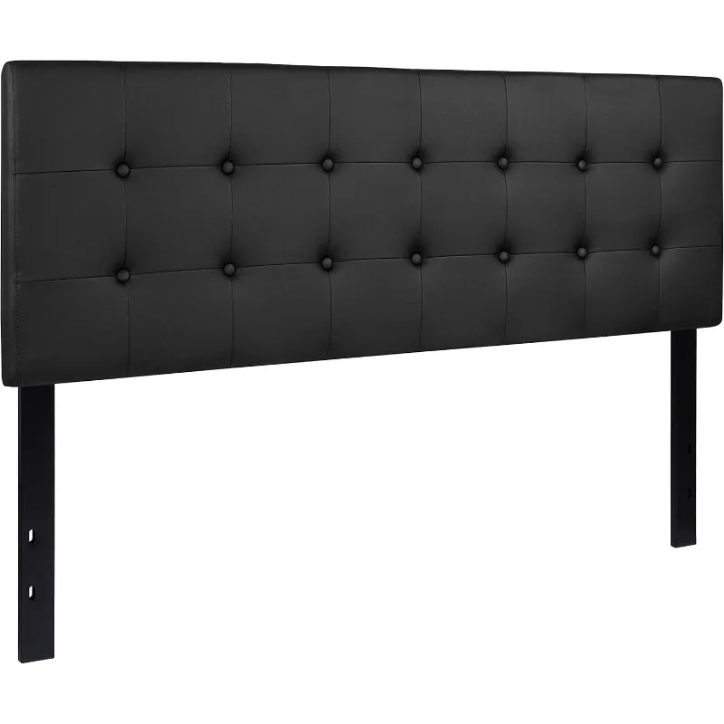 Cabecero tamaño Queen tapizado con botones en vinilo negro para hogar y cocina›Muebles›Dormitorio