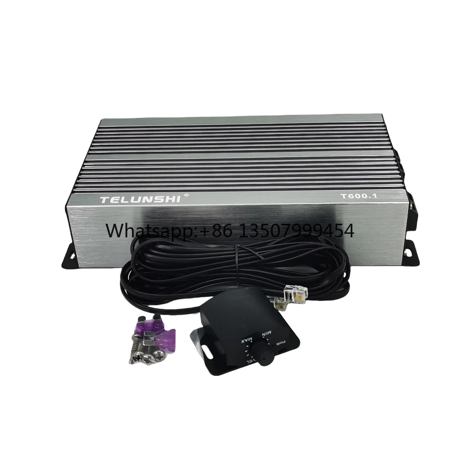Amplificador de Áudio Monobloco Classe D para Carro 12V com Potência RMS e Crossovers, Amplificador de Subwoofer de Canal Único