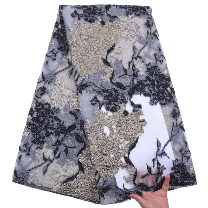 2025 Nigerian Jacquard Tulle Lace Fabric High Quality Gilding African Damask Brocade Lace Fabric Party Dress for Women Sew A2078