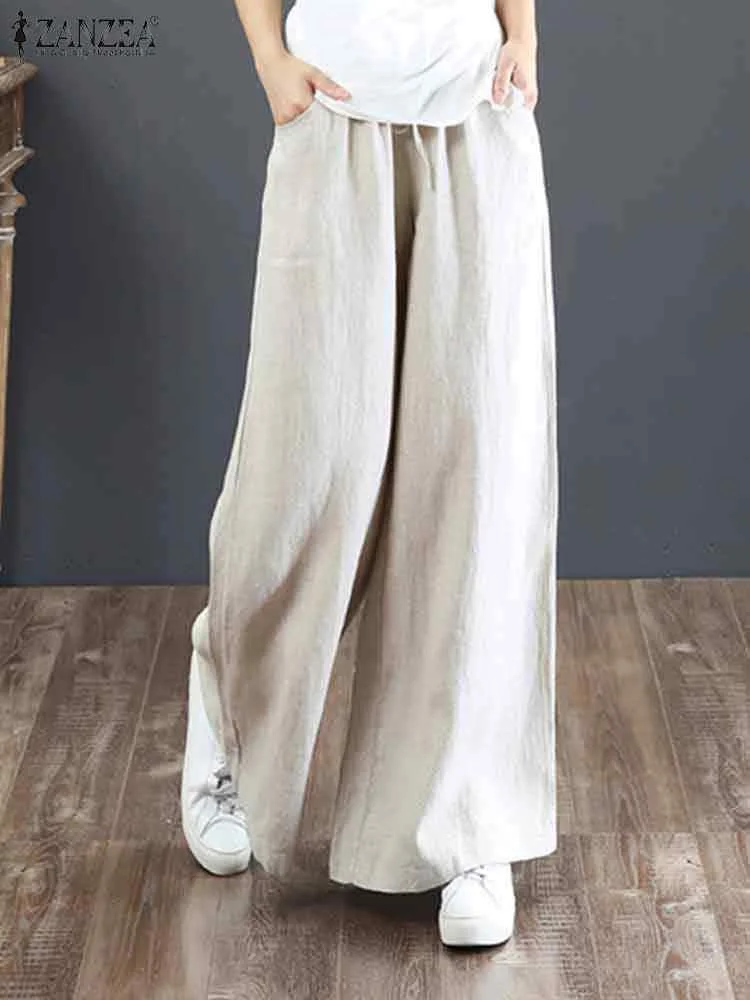 Spring Summer 2023 ZANZEA Women Wide Leg Pants Elegant High Waist Solid Flare Pant Casual Loose Long Trouser Pantalon Streetwear