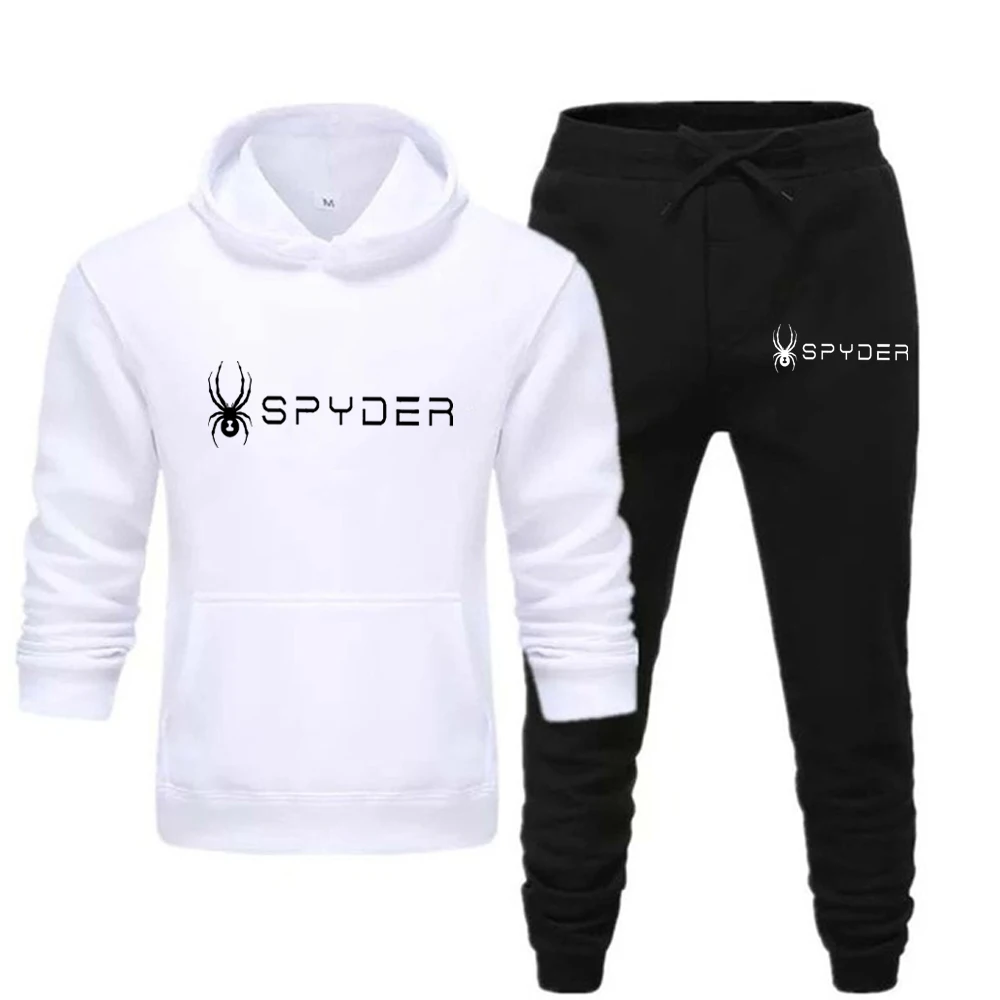 SPYDER Men Hoodies Two Piece Sets High Quality Printing Hooded Sweatshirt Sweatpants Casual Suit Outwear and Trousers