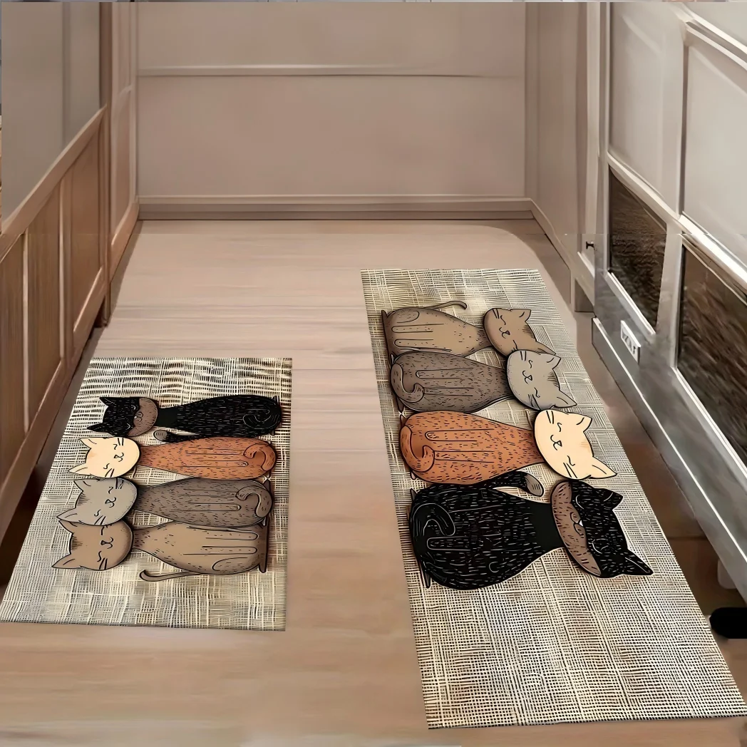 Cute Cartoon Cats Kitchen Rug Whimsical Kitten Printed Floor Mat Creative Animal Runner Carpet for Pet Lovers Home Decor