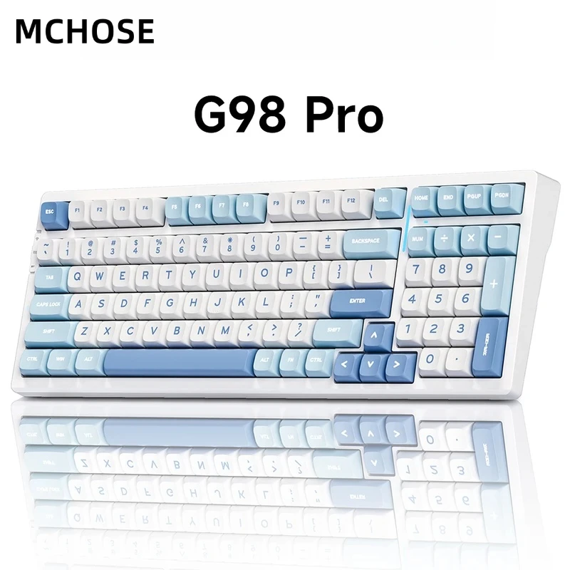 Mchoose g98 pro teclado mecânico sem fio para jogos tri-modo personalizado quente swappable junta interruptores lineares pbt teclas rgb led