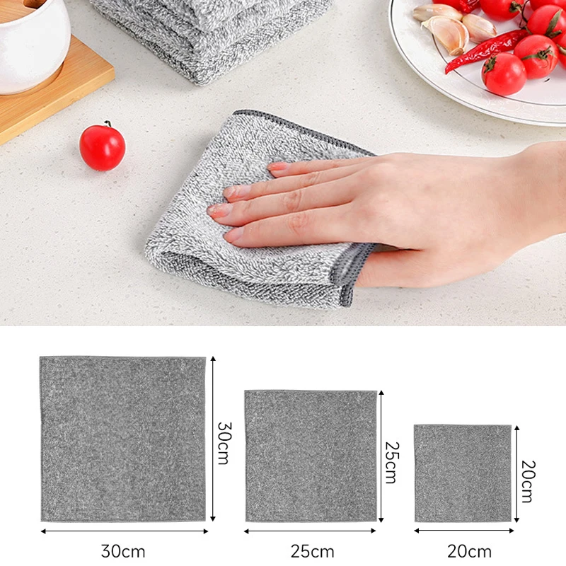 4Pcs/1Pack Kitchen Dish Towels Cloths For Washing Dishes Absorbent Cleaning Cloth Fast Drying Tea Towels with Bamboo Charcoal