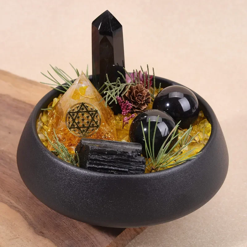 Cross-border domestic explosion of natural crystal bonsai micro-landscape obsidian Morgan tower citrine gravel